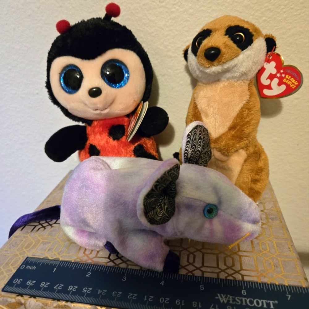 TY Beanie Babies Plush Set - Ladybug, Meerkat, Mouse